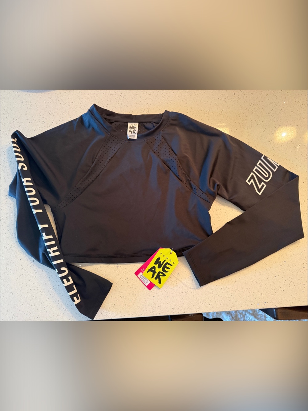 Zumba Fitness Black Long-Sleeve Crop Top with Sleeve Logo